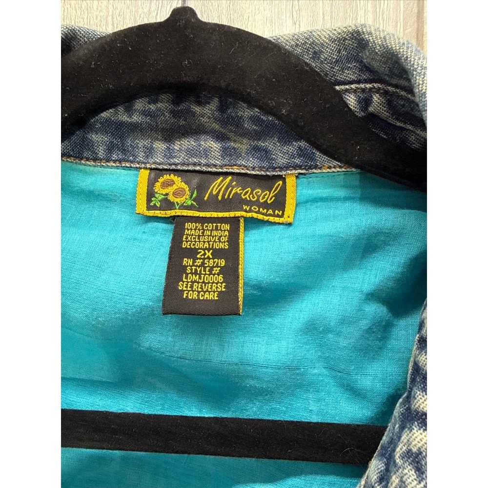 Mirasol Woman Acid Wash Denim Jacket Floral Embroidered Sequin LDMJ0006 Blue 2X - Picture 12 of 16